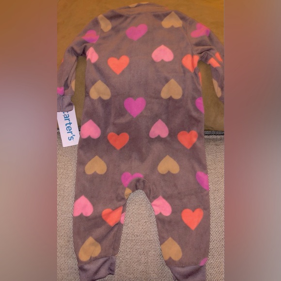 CARTERS baby heart fleece one-piece jumpsuit NEW with tags baby girl Sz 6 mth - Picture 6 of 11